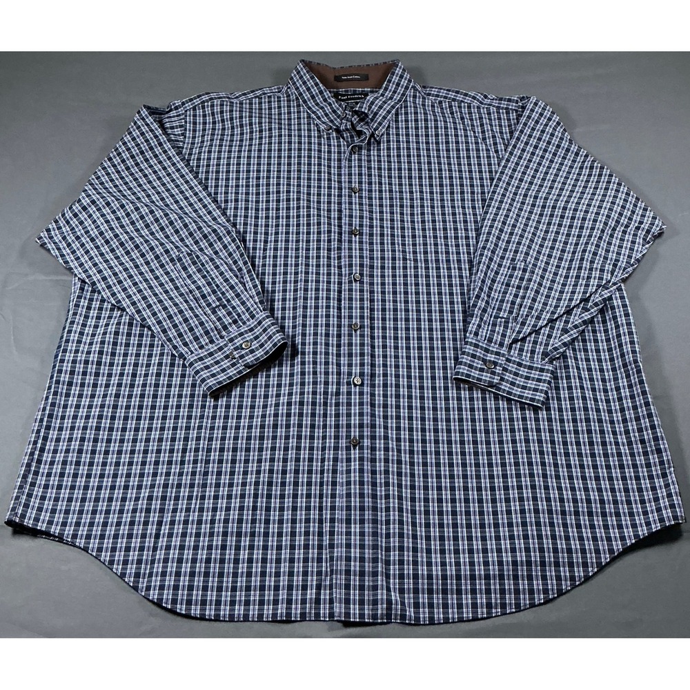 Paul Fredrick Mens 20x36 Classic Fit Non-Iron Cotton Blue Plaid Dress Shirt